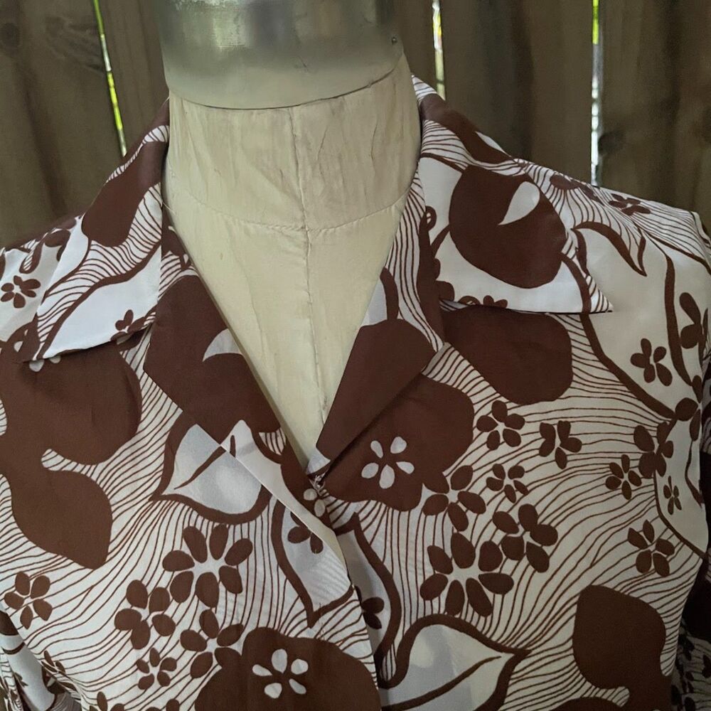 Vintage 60s PSYCHEDELIC TROPICAL FLOWER Top Blouse 38" bust - Picture 2 of 5